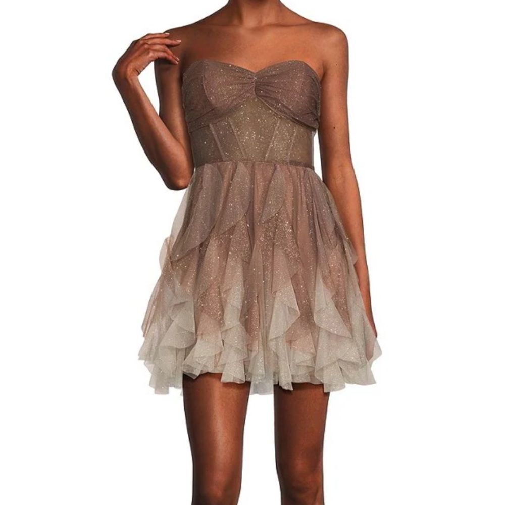 Pear Culture Strapless Sleeveless Corset Bodice Ombre Glitter Dress Size 13/14